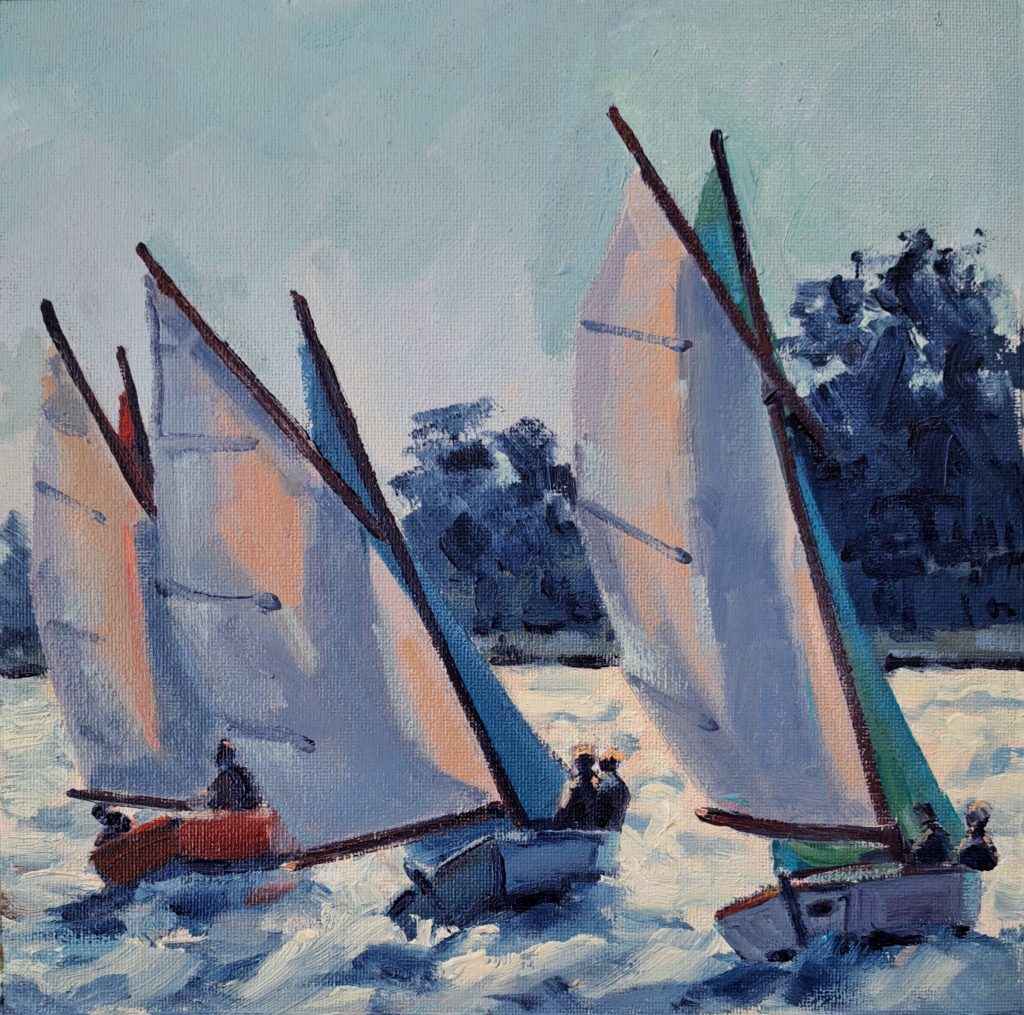 peinture huile soleil couchant contrejour par béatrice aliamus, galerie carré d'artistes troyes