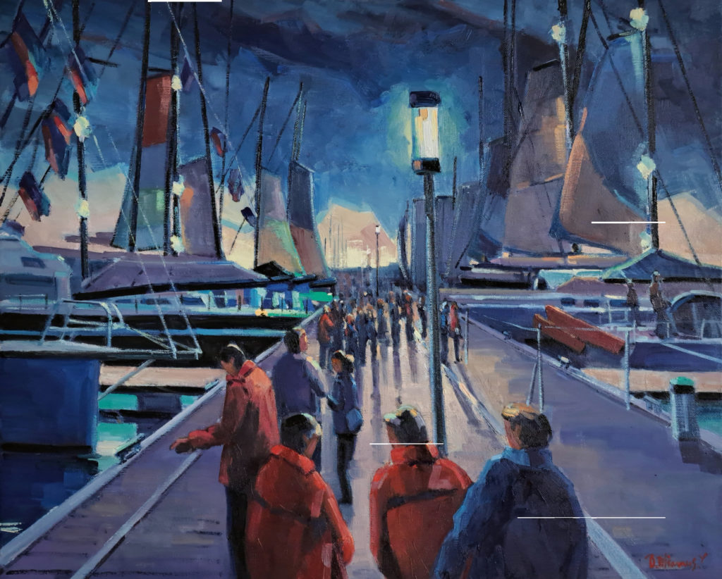 départ de régate Vendée-Globe aux sables d'olonne, peinture par béatrice aliamus