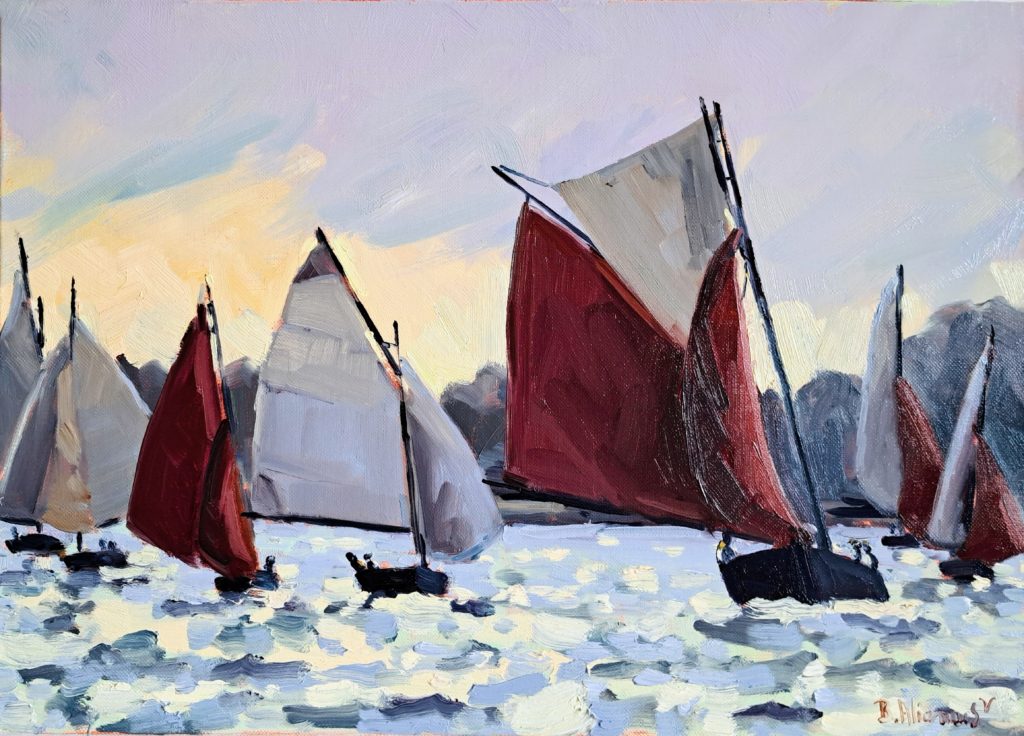 peinture à Contre-jour dans le Golfe par béatrice alliamus, guépards en régate, morbihan