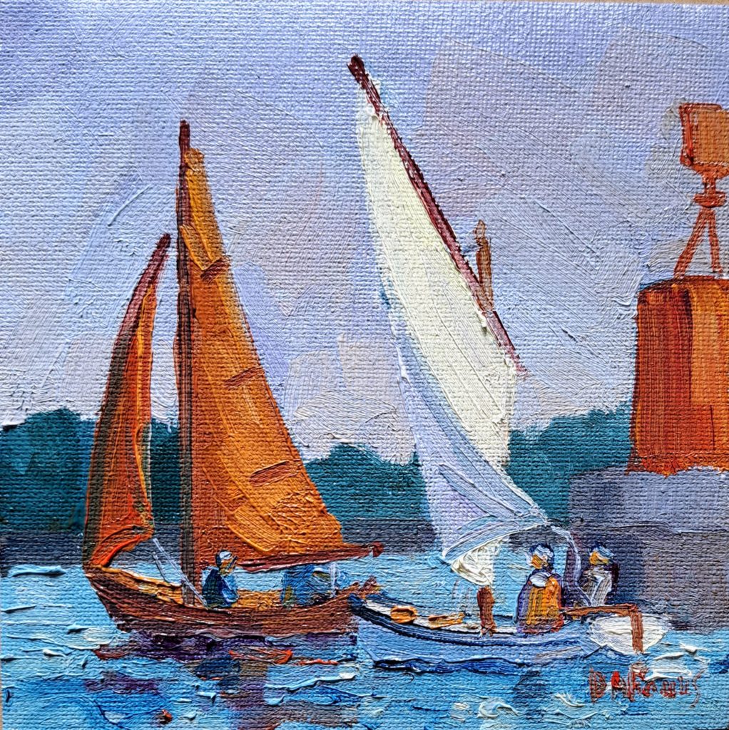 peinture de régate en morbihan par béatrice aliamus, galerie carré d'artistes troyes