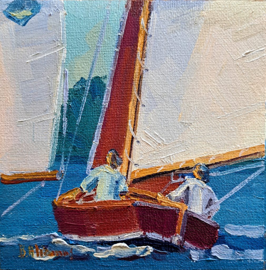 régate de guépards morbihan , huile de béatrice aliamus, galerie carré d'artistes troyes