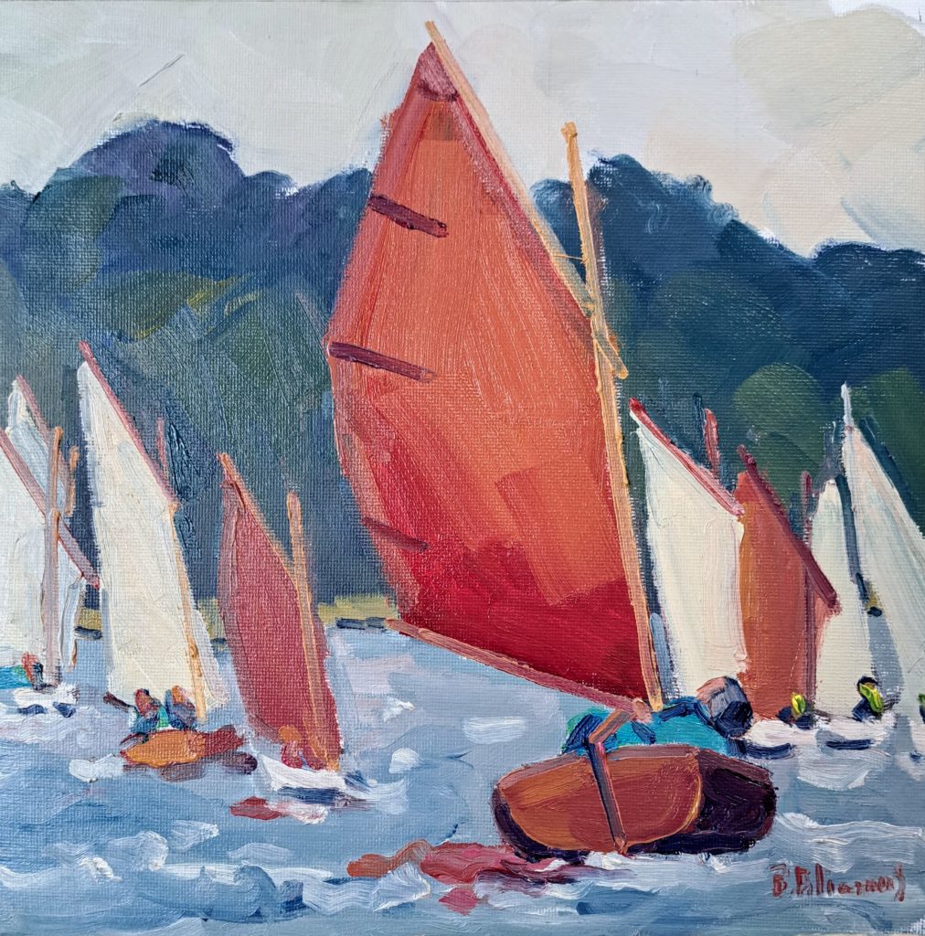 voiliers typiques du Golfe du morbihan - visibles galerie carré d'artistes Troyes - huile béatrice aliamus