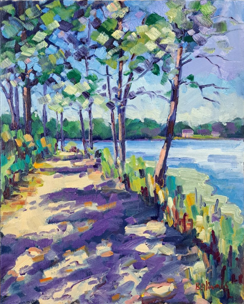 peinture à l'huile de béatrice aliamus représentant un sentier côtier dans le golfe du morbihan