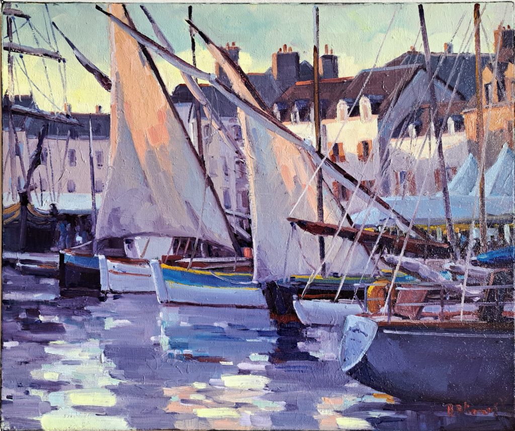 peinture de bateaux à contrejour port de vannes, semaine du golfe, par béatrice aliamus