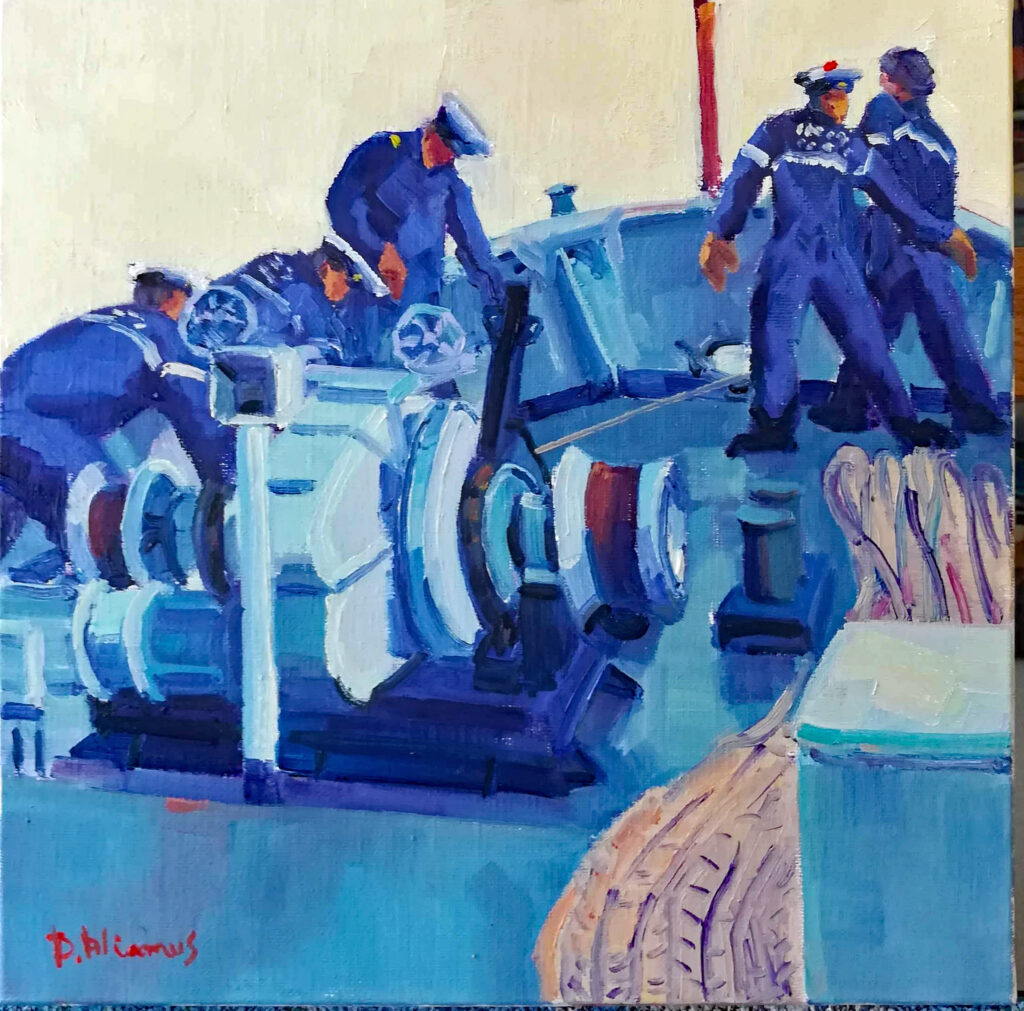 Au guindeau - marine nationale, la Panthère, huile