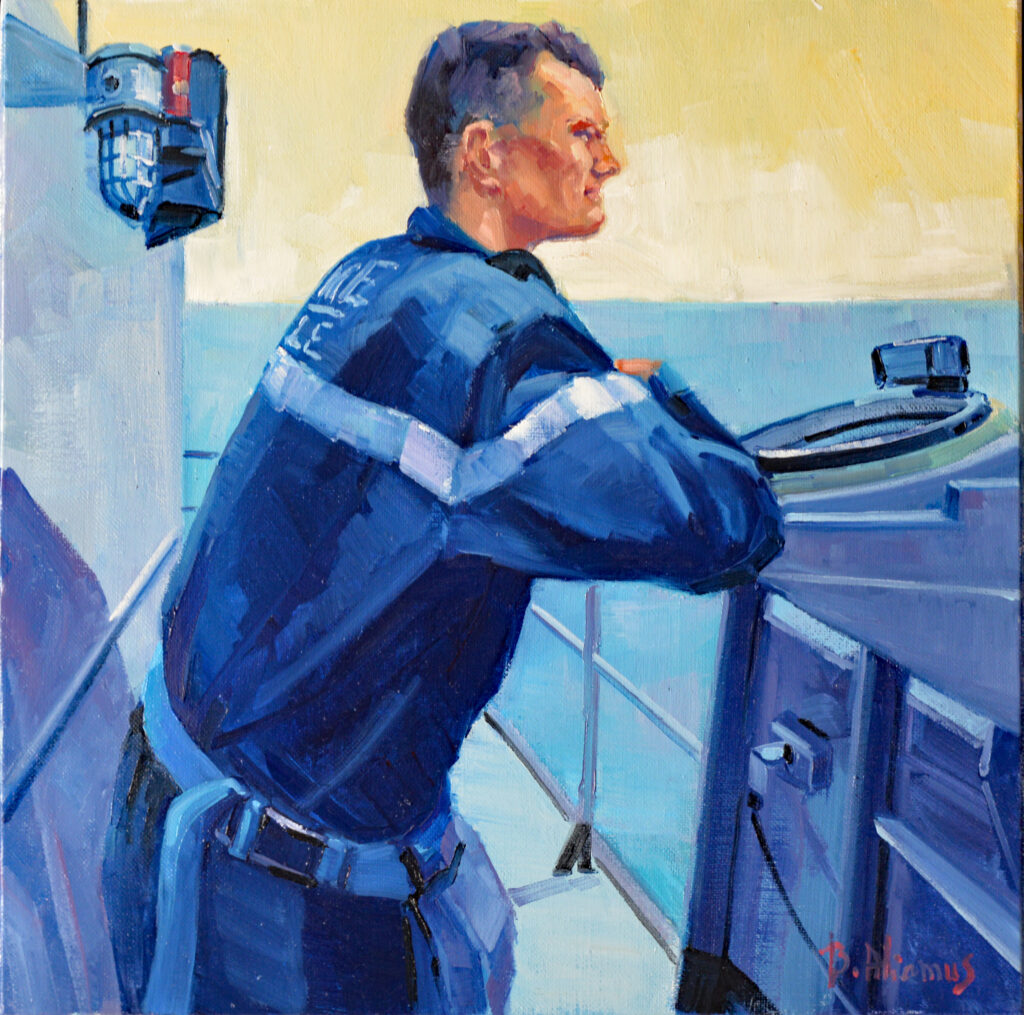 A la passerelle - huile, marine nationale, béatrice aliamus