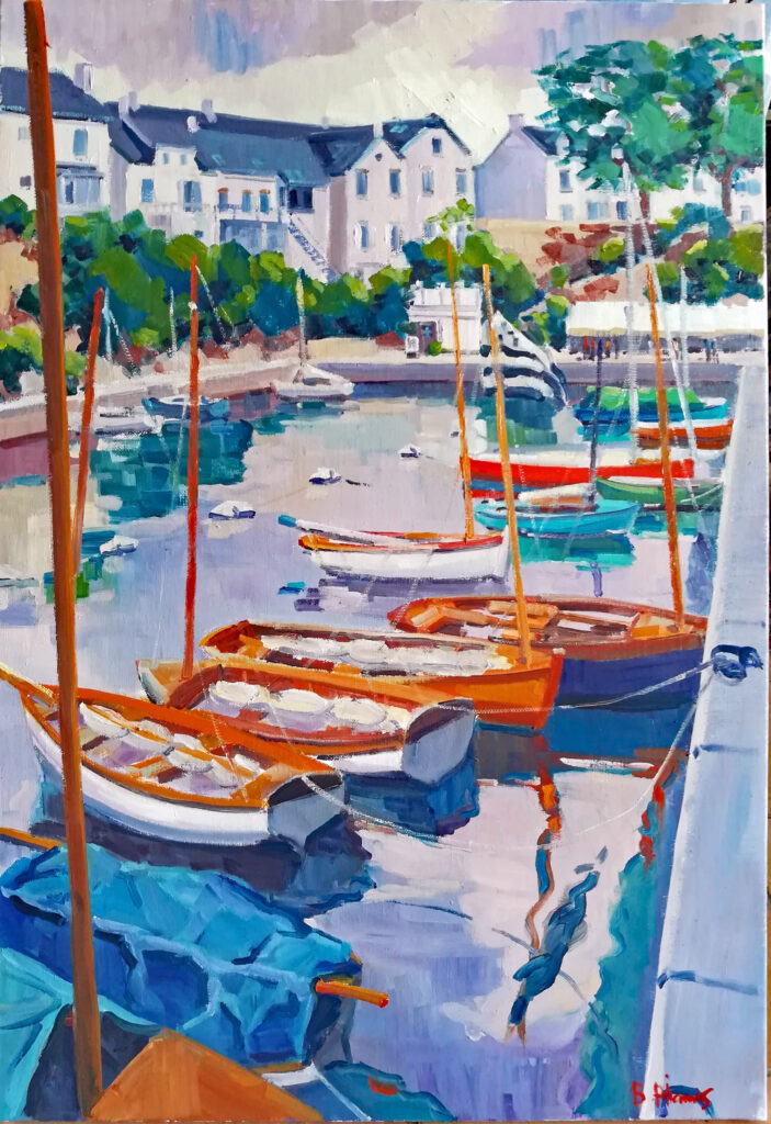 Yoles dans le port du Bono - 73x50cm huile béatrice aliamus ports