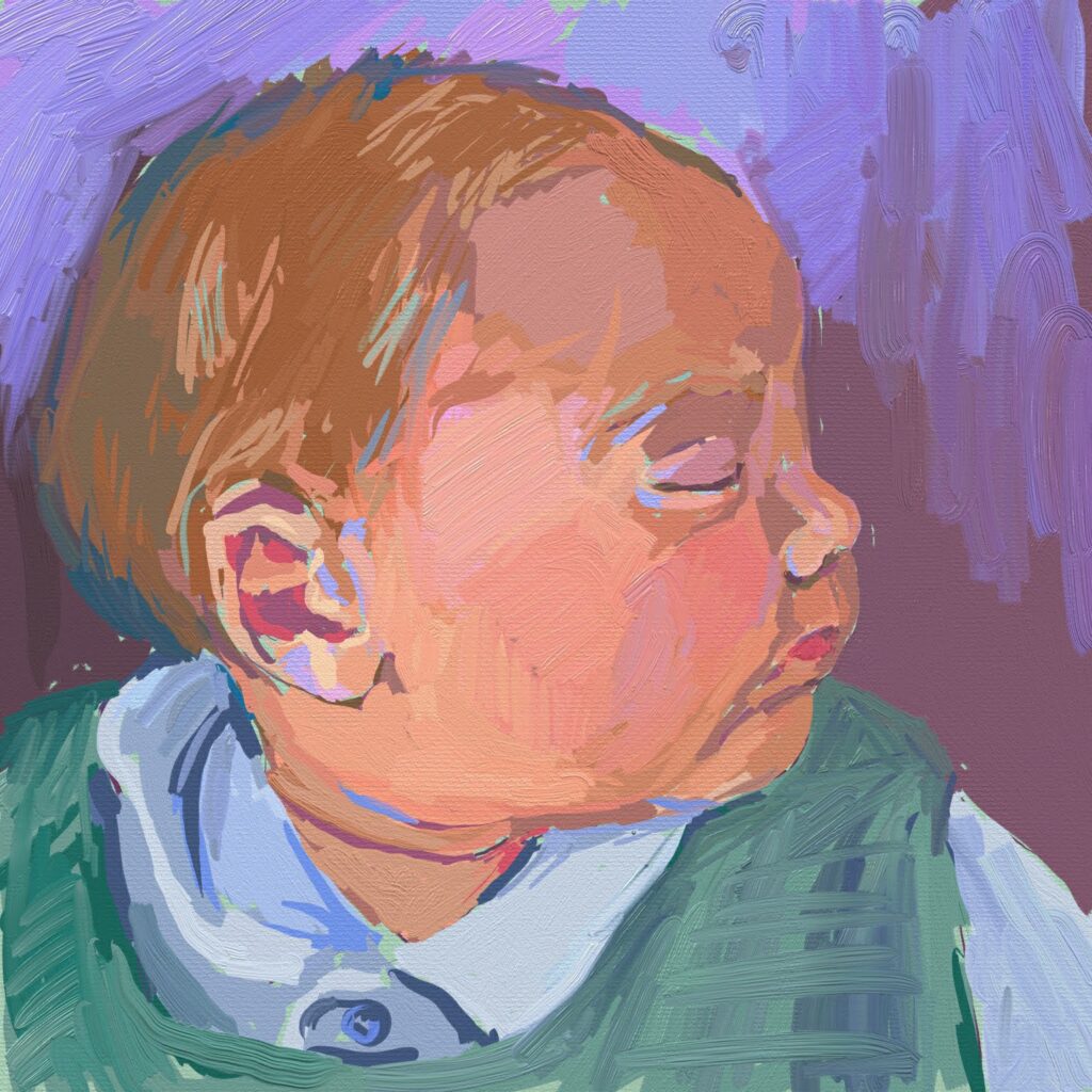 peinture numérique de béatrice aliamus, portrait d'un nourrisson endormi