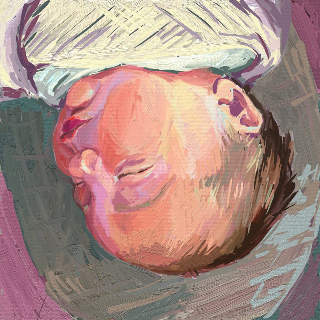 peinture numérique de béatrice aliamus, portrait de bébé endormi
